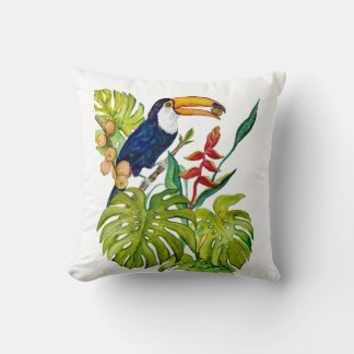 Farbenfroher Tukan Aquarell Tropischer Vogel Kissen