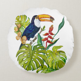 Farbenfroher Tukan Aquarell Tropischer Vogel Rundes Kissen