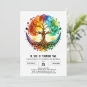 Farbenfroher verzauberter Baum des Lebens zum Gebu Einladung (Stehend Vorderseite)