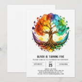 Farbenfroher verzauberter Baum des Lebens zum Gebu Einladung (Vorne/Hinten)