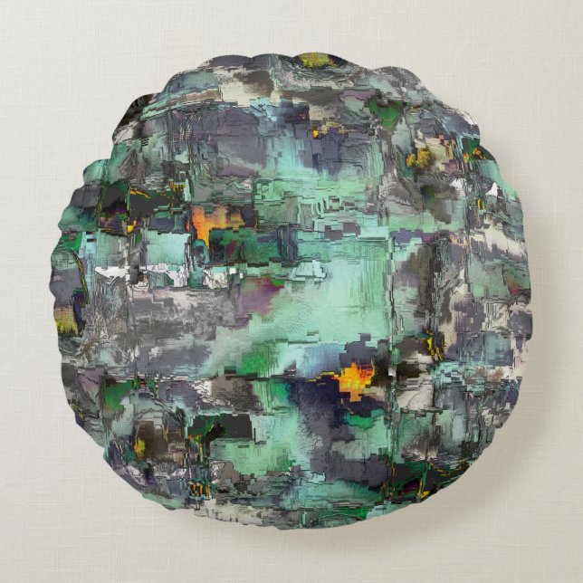 Farbenfroher virtueller Rock dominiert grau bis gr Rundes Kissen (Vorderseite)