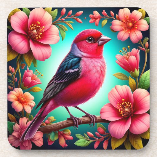 Farbenfroher Vogel auf dem Zweig Getränkeuntersetzer (Vorderseite)