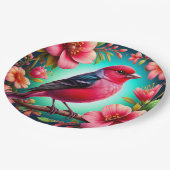 Farbenfroher Vogel auf dem Zweig Pappteller (Schrägansicht)