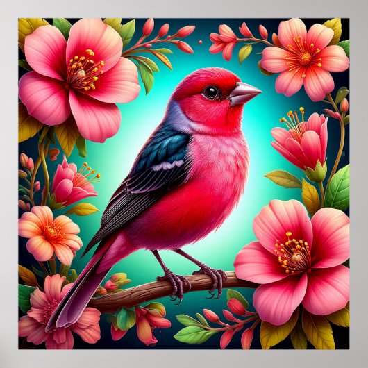 Farbenfroher Vogel auf dem Zweig Poster (Vorne)