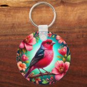 Farbenfroher Vogel auf dem Zweig Schlüsselanhänger (Rückseite)