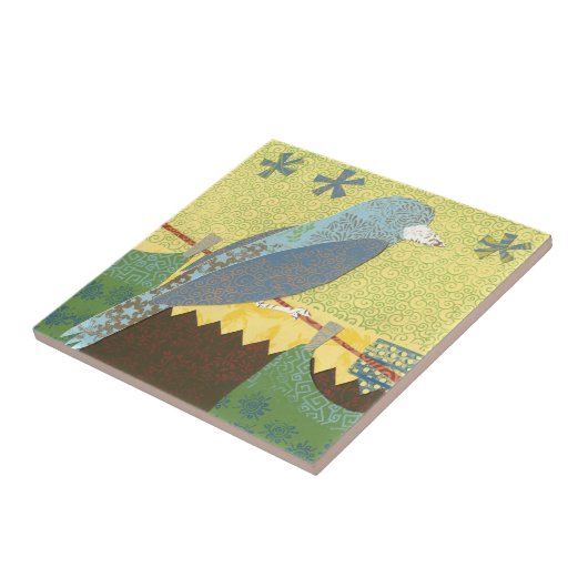 Farbenfroher Vogel auf einem Wirt Fliese (Seite)