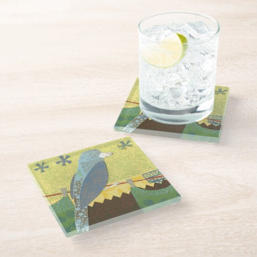 Farbenfroher Vogel auf einem Wirt Glasuntersetzer (Schrägansicht)