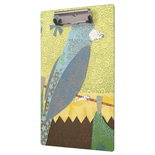 Farbenfroher Vogel auf einem Wirt Klemmbrett (Links)