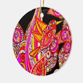 Farbenfroher Vogel des Paradieses Schwarzes Orname Keramik Ornament (Links)