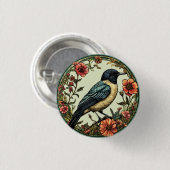 Farbenfroher Vogel im Blumendesign Button (Vorne & Hinten)