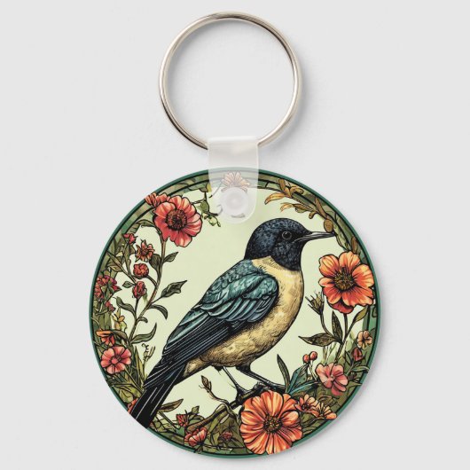 Farbenfroher Vogel im Blumendesign Schlüsselanhänger (Vorderseite)