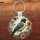 Farbenfroher Vogel im Blumendesign Schlüsselanhänger (Vorderseite)