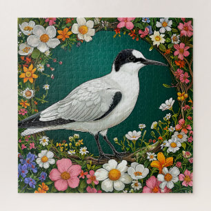 Farbenfroher Vogel mit floralem Rahmen Puzzle