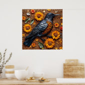 Farbenfroher Vogel mit Sonnenblumen Poster (Küche)