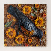 Farbenfroher Vogel mit Sonnenblumen Puzzle (Horizontal)