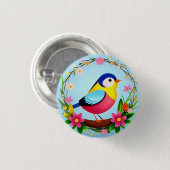 Farbenfroher Vogel umgeben von Blume Kraut Button (Vorne & Hinten)