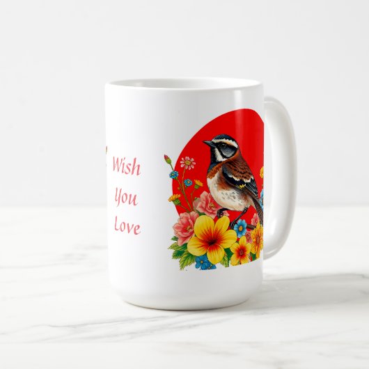 Farbenfroher Vogel unter Blume Kaffeetasse (VorderseiteRechts)