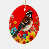 Farbenfroher Vogel unter Blume Keramik Ornament (Rechts)