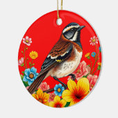 Farbenfroher Vogel unter Blume Keramik Ornament (Links)