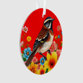Farbenfroher Vogel unter Blume Ornament (Vorderseite)