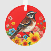 Farbenfroher Vogel unter Blume Ornament (Rückseite)