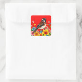 Farbenfroher Vogel unter Blume Quadratischer Aufkleber (Tasche)