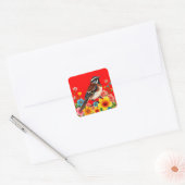 Farbenfroher Vogel unter Blume Quadratischer Aufkleber (Umschlag)