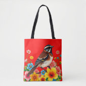 Farbenfroher Vogel unter Blume Tasche (Vorderseite)