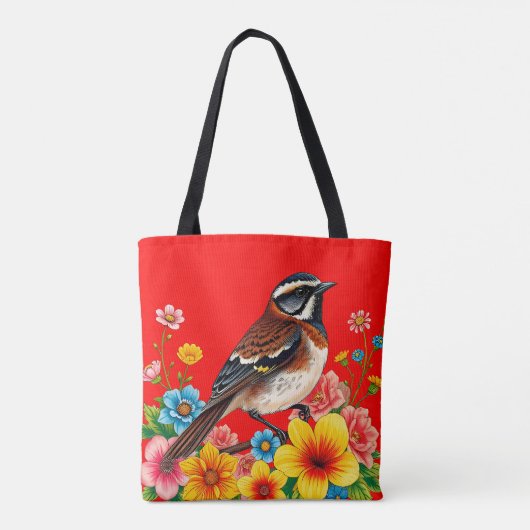 Farbenfroher Vogel unter Blume Tasche (Rückseite)