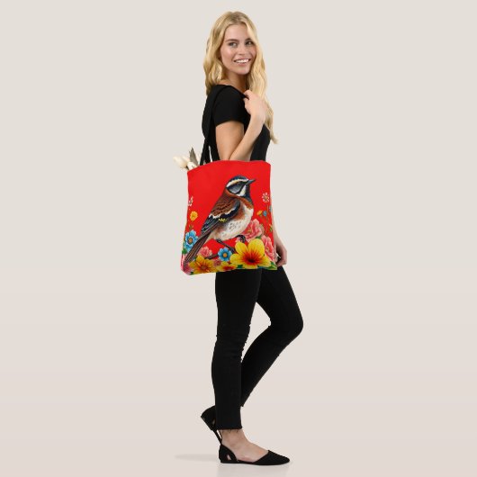 Farbenfroher Vogel unter Blume Tasche (Am Model)