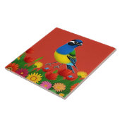 Farbenfroher Vogel unter lebhaften Blume Fliese (Seite)