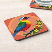 Farbenfroher Vogel unter lebhaften Blume Getränkeuntersetzer (Linke Seite)