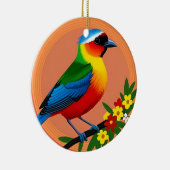 Farbenfroher Vogel unter lebhaften Blume Keramik Ornament (Rechts)
