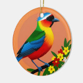 Farbenfroher Vogel unter lebhaften Blume Keramik Ornament (Links)