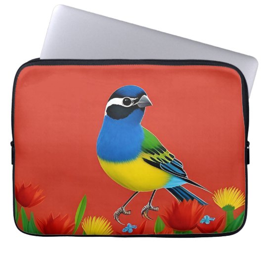 Farbenfroher Vogel unter lebhaften Blume Laptopschutzhülle (Vorderseite)