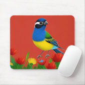 Farbenfroher Vogel unter lebhaften Blume Mousepad (Mit Mouse)