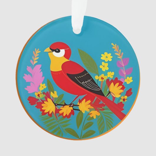 Farbenfroher Vogel unter lebhaften Blume Ornament (Vorderseite)