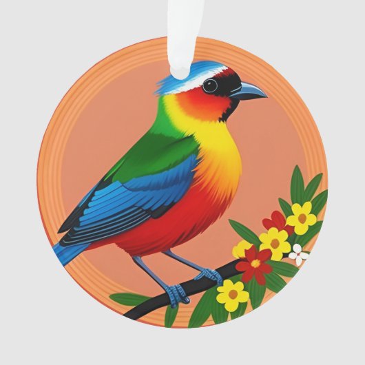 Farbenfroher Vogel unter lebhaften Blume Ornament (Vorderseite)
