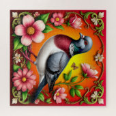 Farbenfroher Vogel unter lebhaften Blume Puzzle (Horizontal)
