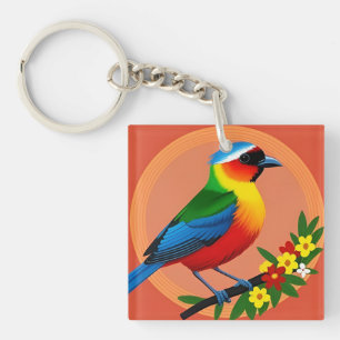 Farbenfroher Vogel unter lebhaften Blume Schlüsselanhänger