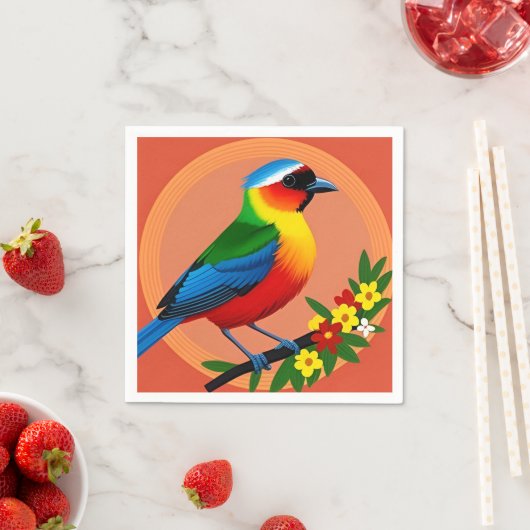 Farbenfroher Vogel unter lebhaften Blume Serviette (Beispiel)