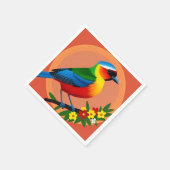 Farbenfroher Vogel unter lebhaften Blume Serviette (Ecke)
