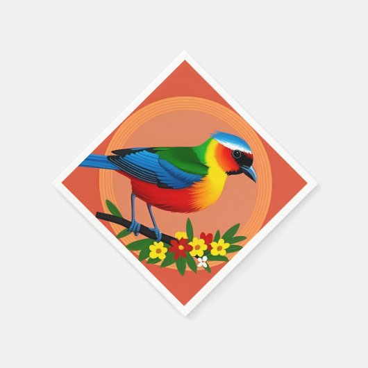 Farbenfroher Vogel unter lebhaften Blume Serviette (Ecke)