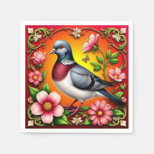 Farbenfroher Vogel unter lebhaften Blume Serviette (Vorderseite)