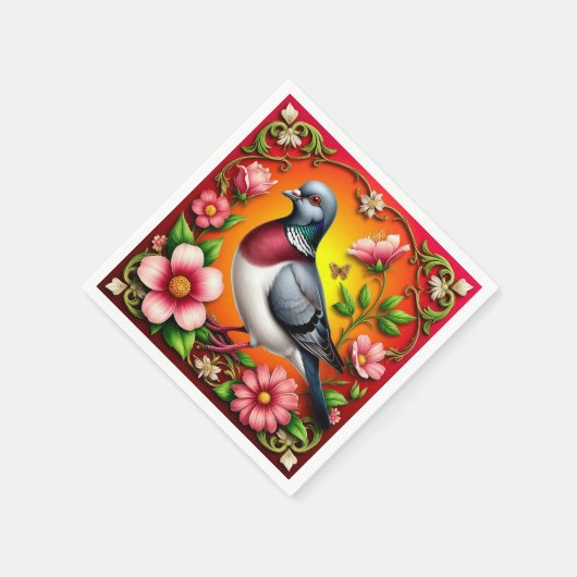 Farbenfroher Vogel unter lebhaften Blume Serviette (Ecke)