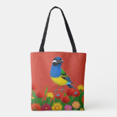 Farbenfroher Vogel unter lebhaften Blume Tasche (Rückseite)