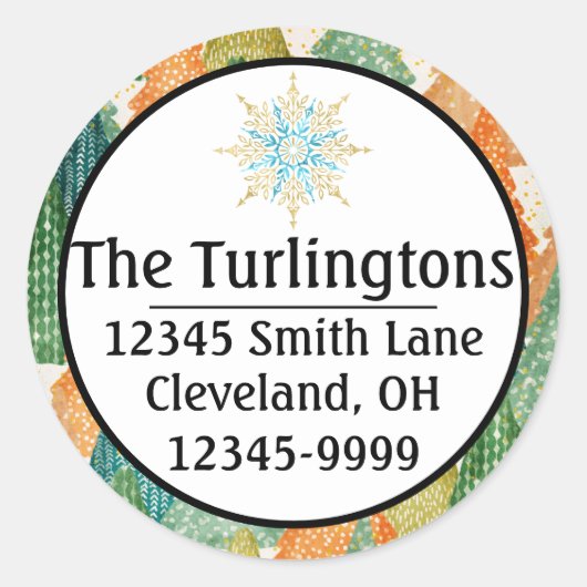 Farbenfroher Wald Evergreen Weihnachten Weihnachts Runder Aufkleber (Vorderseite)