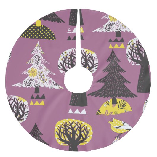 Farbenfroher Wald mit Vögeln, nahtlose Fliesen. Polyester Weihnachtsbaumdecke (Vorderseite)