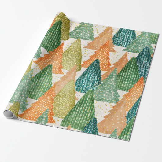 Farbenfroher Wald von Evergreen Weihnachtsbaumen Geschenkpapier (Ungerollt)