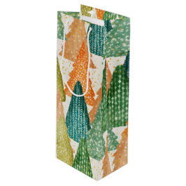 Farbenfroher Wald von Evergreen Weihnachtsbaumen Geschenktüte Für Weinflaschen
